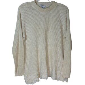 Vintage 80s Christina Silk / Rayon Knit Sweater With Lace Trim Silk Size Large